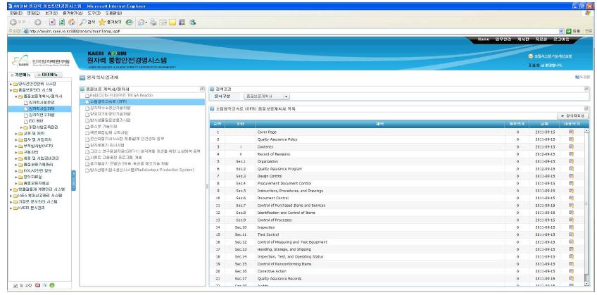 그림 35 소듐냉각고속로용 AnSIM 품질보증절차서 화면