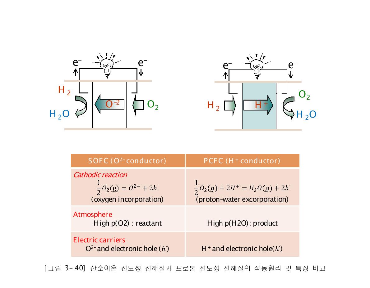 산소이온 전도성 전해질과 프로톤 전도성 전해질의 작동원리 및 특징 비교