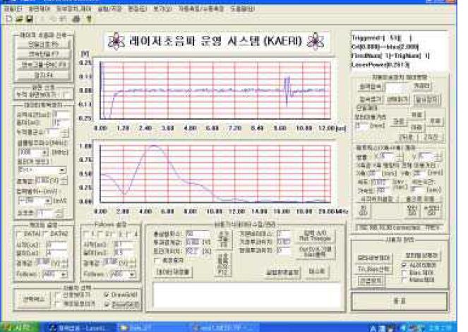 레이저 초음파 검사 시스템을 위한 운영 소프트웨어의 화면 구성