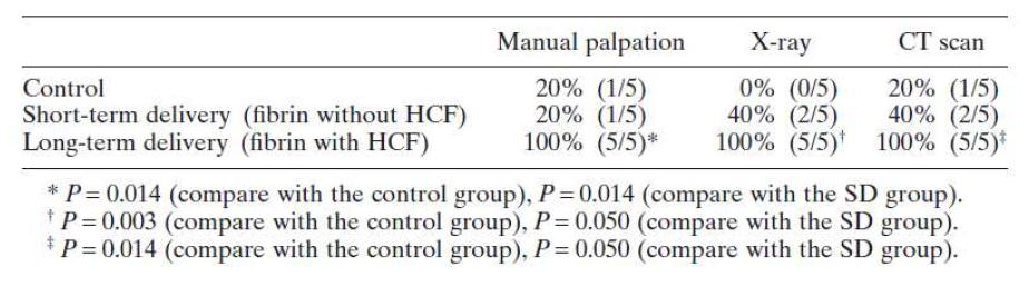 Manual palpation, X- ray, CT 분석에 의한 신생골 융합정도의 비교