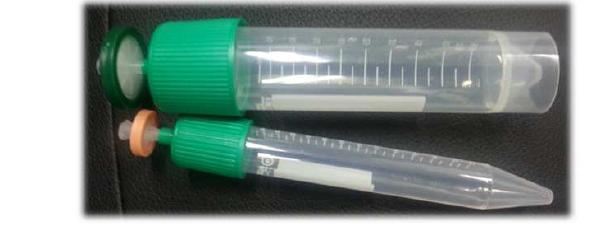 실제 제작된 배양용 튜브에syringe filter가 장착된 사진