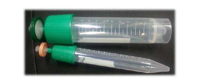 실제 제작된 배양용 튜브에syringe filter가 장착된 사진