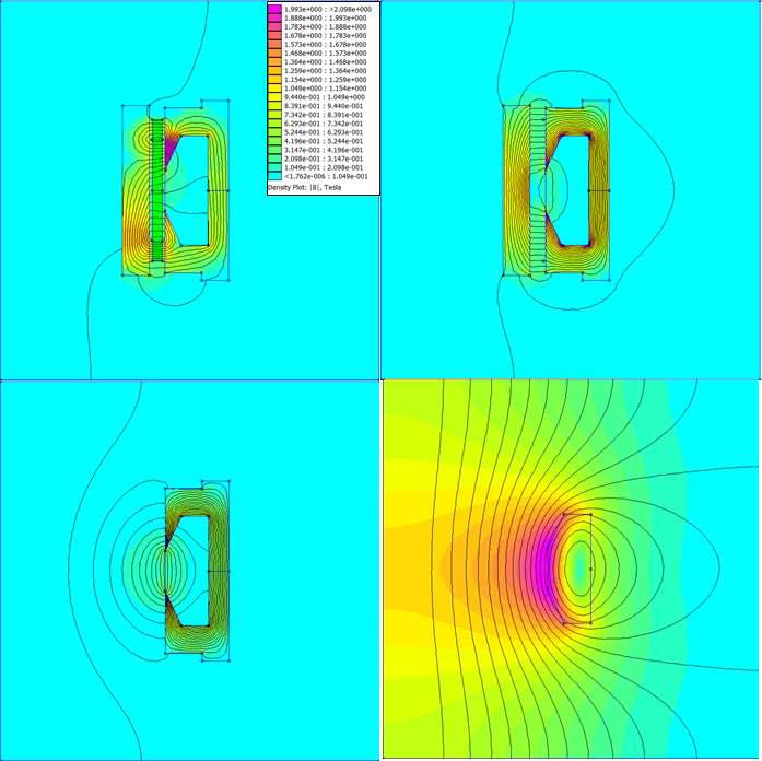 FEMM을 이용한 선형 모터 전자기장 해석 결과