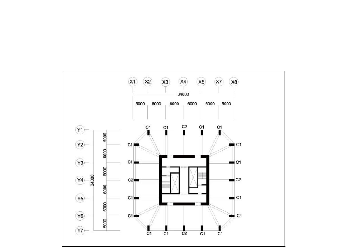 해석 대상 건물 기준층 구조 평면도