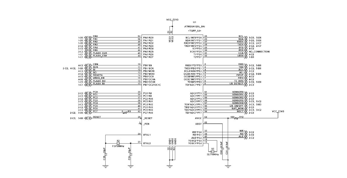 ATmega128L 을 사용한 주제어부 회로도