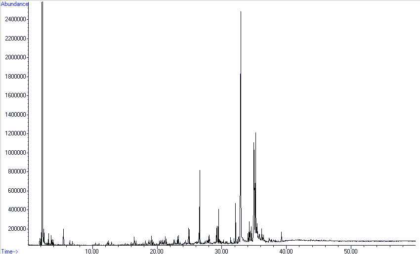 GC/MS chromatogram of the light fraction in the pyrolysis oil