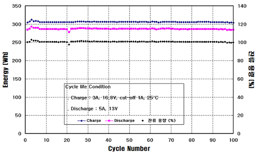 리튬이차전지의 100cycle 방전 용량