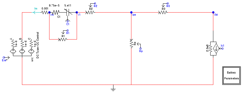 RSCAD/RTDS 내에 모델링 된 Lead-acid battery 모델 구성도