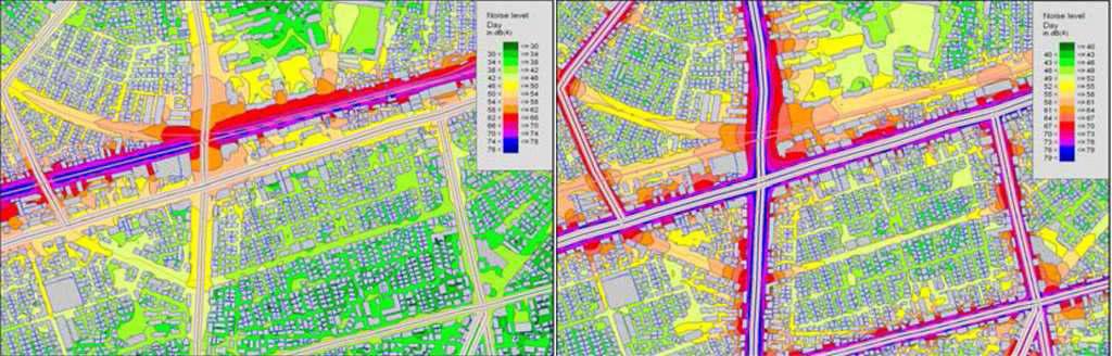 철도소음 및 도로교통소음 예측결과