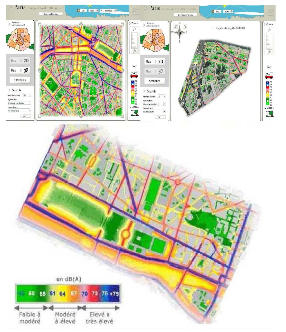 파리의 2D 및 3D 주․야간 도로교통 소음지도