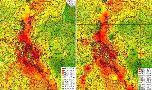 보간법(Kriging, IDW)을 이용한 원주시 소음지도(Type 1)