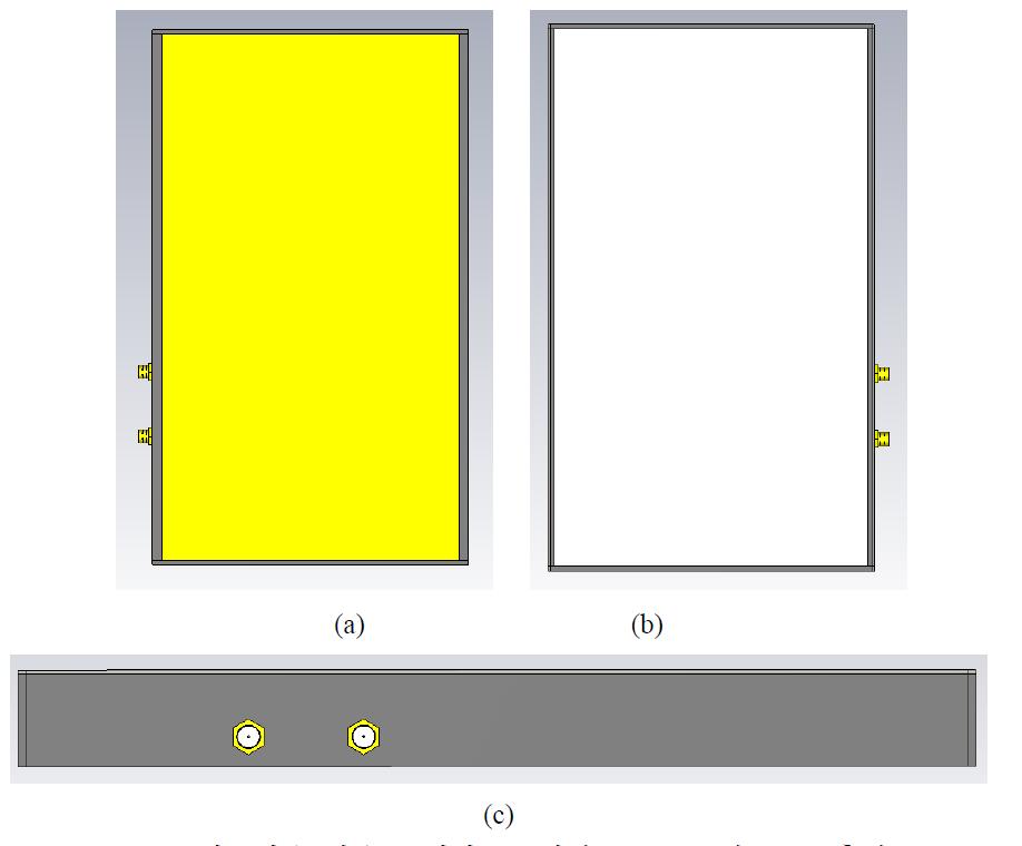 안테나용 하우징 형상 (a) 정면도, (b) 밑면도 (c) 측면도