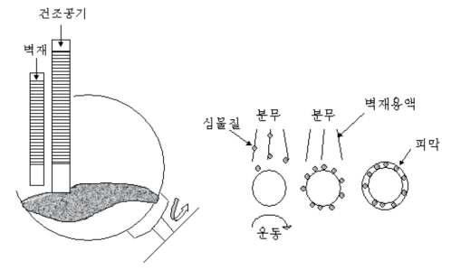 팬 코팅법을 이용한 마이크로캡슐 제조공정.