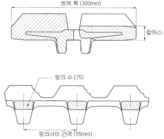 고무 크롤러 규격 표시