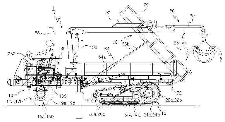 반궤도식 다목적 산림작업차의 설계도