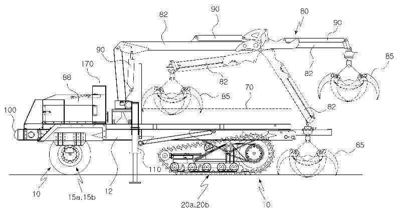 반궤도식 다목적 산림작업차의 설계도