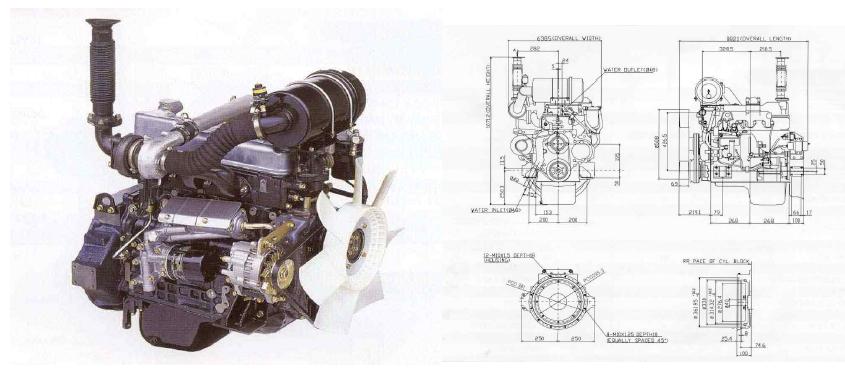 시작기에 사용한 엔진의 모습과 설계도