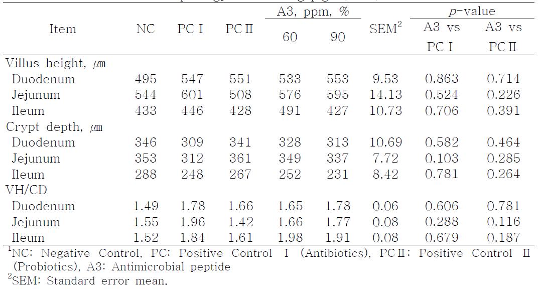 Effect of antimicrobial peptide (A3) supplementation on small intestinal morphology in weanling pigs