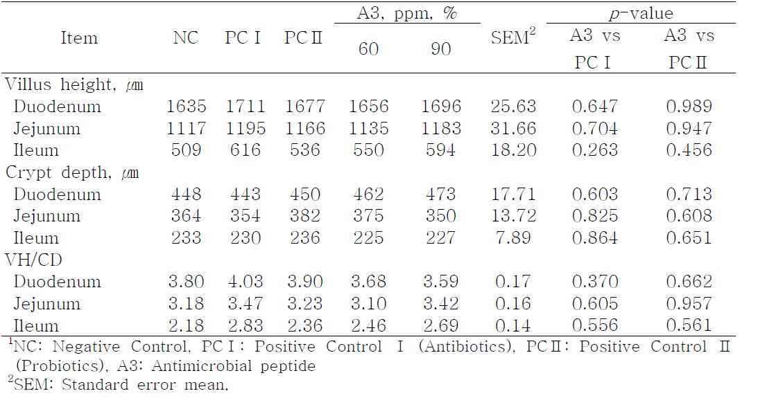 Effect of antimicrobial peptide(A3) supplementation on small intestinal morphology in broilers