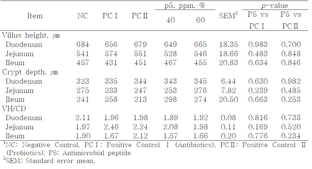Effect of antimicrobial peptide (P5) supplementation on small intestinal morphology in weanling pigs