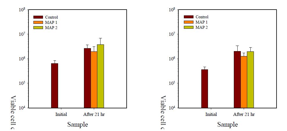 Changes in mesophilic aerobes (left) and coliform bacteria (right) of buckwheat