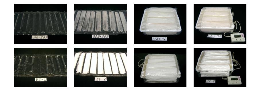 Prototype flexible insulating package materials with an oblong pattern and their possible applications to a container.