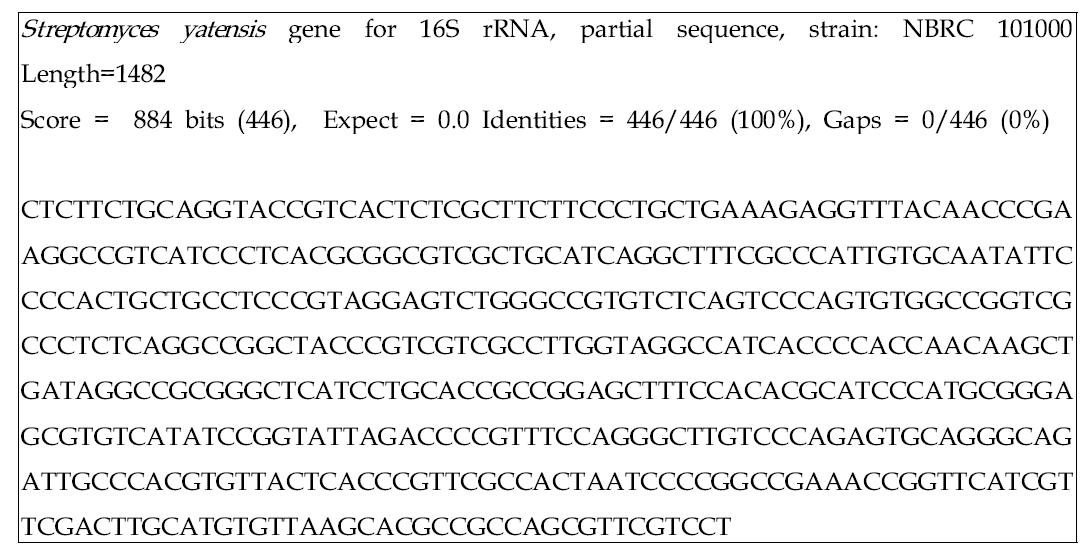 16S rRNA sequence of Streptomyces yatensis의 16S rRNA