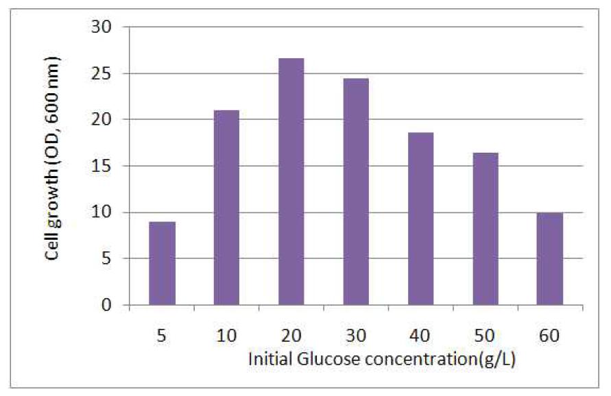 Comparison of cell growth on different initial Glucose concentration.