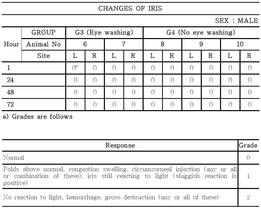 Changes of iris in male rabbits
