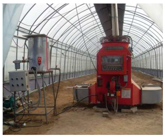 Hot air heater in greenhouse