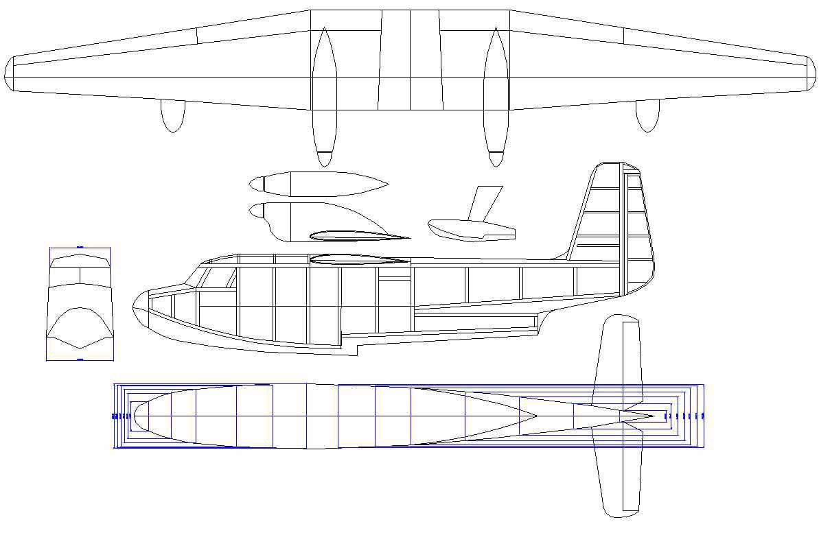 단거리용 쌍발식 무인비행정 설계 도면