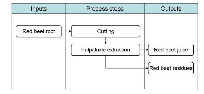 Process flow diagram for the extraction of red beet root juice.
