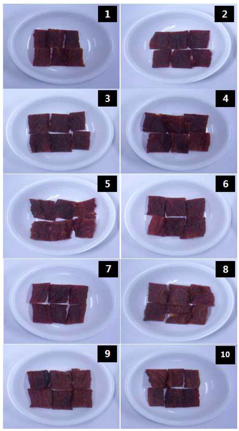 Appearance of pork jerky with various natural additive addition using Simplex centroid design