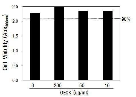 Cytotoxicity of Octanoyl Esterified Compound K (OECK) in dermal fibroblasts determined by MTT assay.