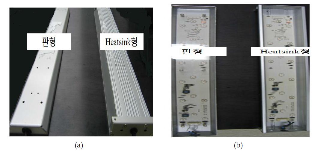 LED모듈의 방열 케이스 :케이스 하단부(a), LED모듈 장착 모습(b)