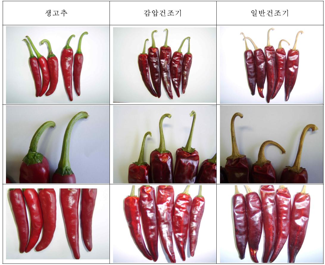 고추 시료의 사진