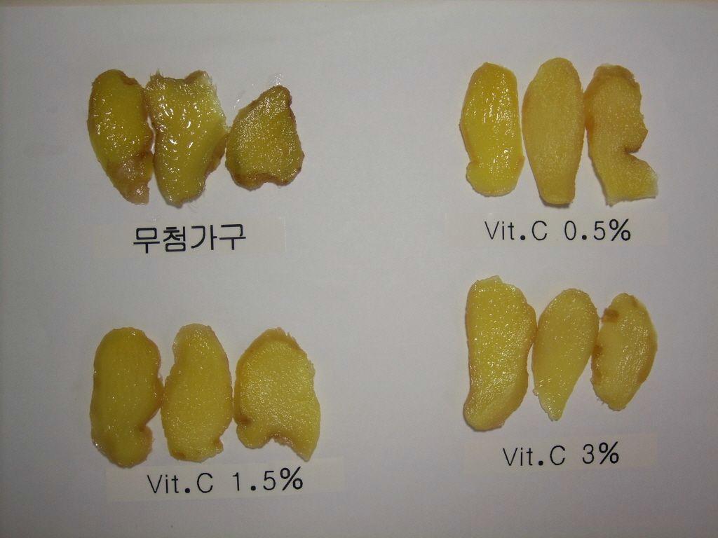 비타민 C첨가량에 따른 생강절편 사진