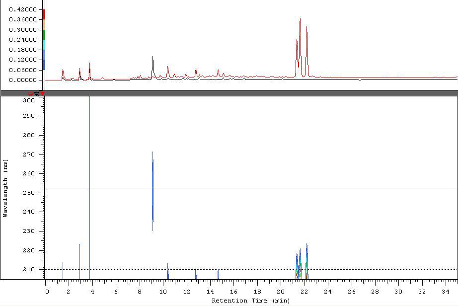 BG-IID 분획의 ODS-HPLC 분석 프로파일