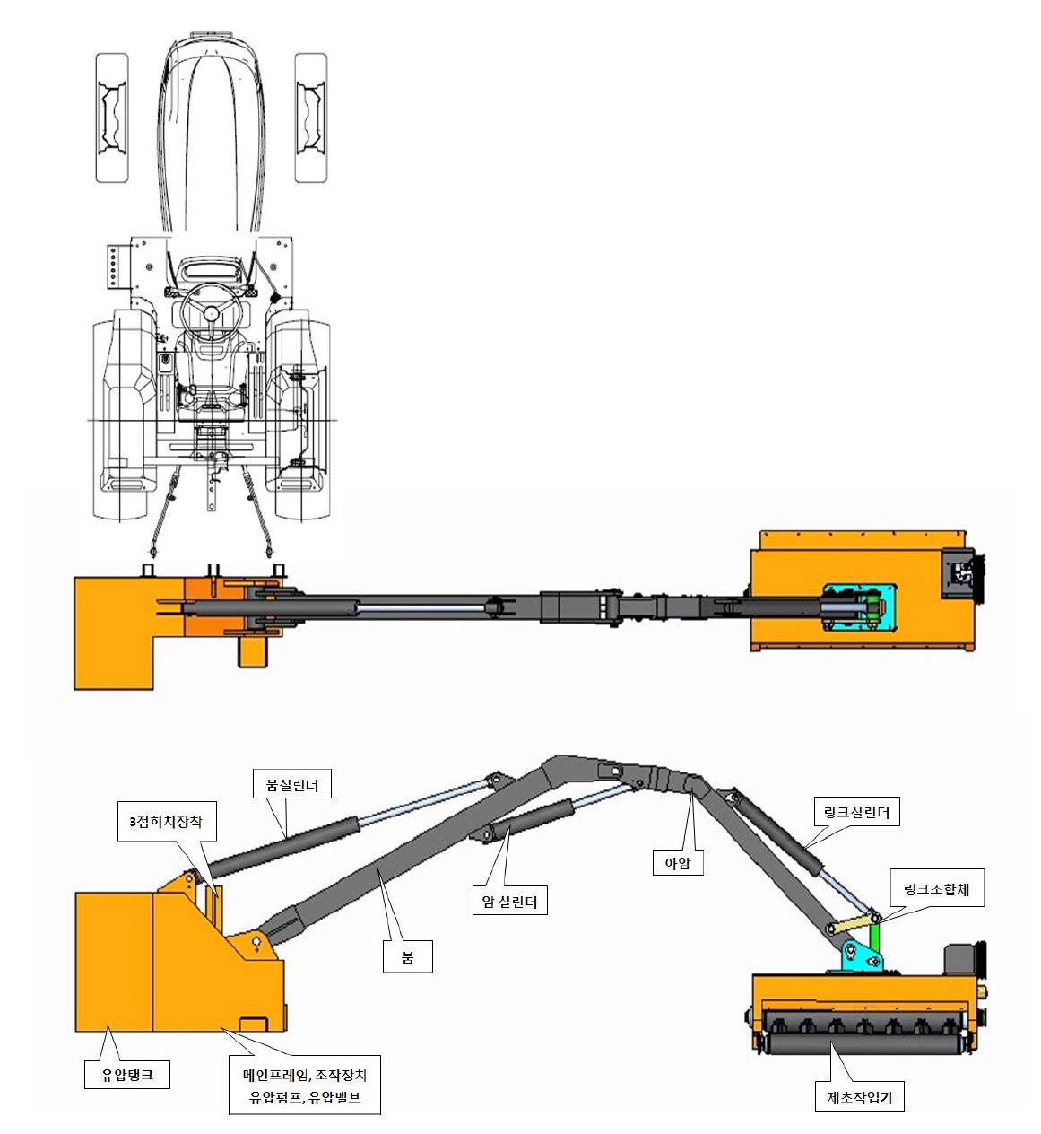 농용트랙터 3점 히치 장착형 암식 작업장치