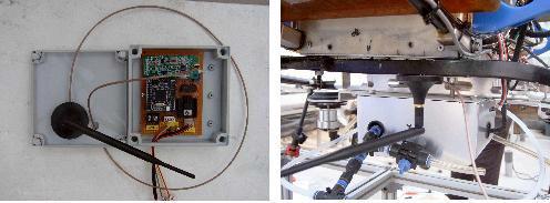 기체에 장착된 RF 송신부(WAM-TS1 424.8 MHz)와 판단부