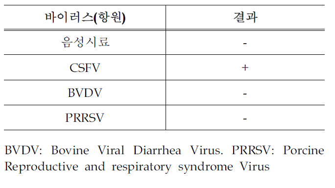유사 바이러스(항원)과의 교차반응 시험결과(n=3)