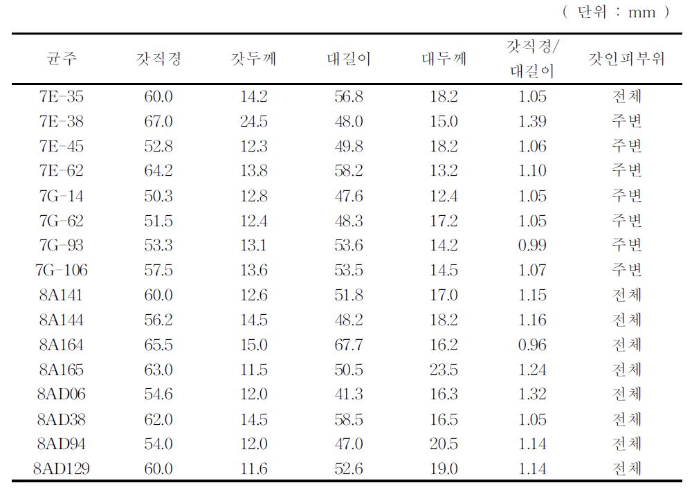 원목재배 우수균주 자실체 제원