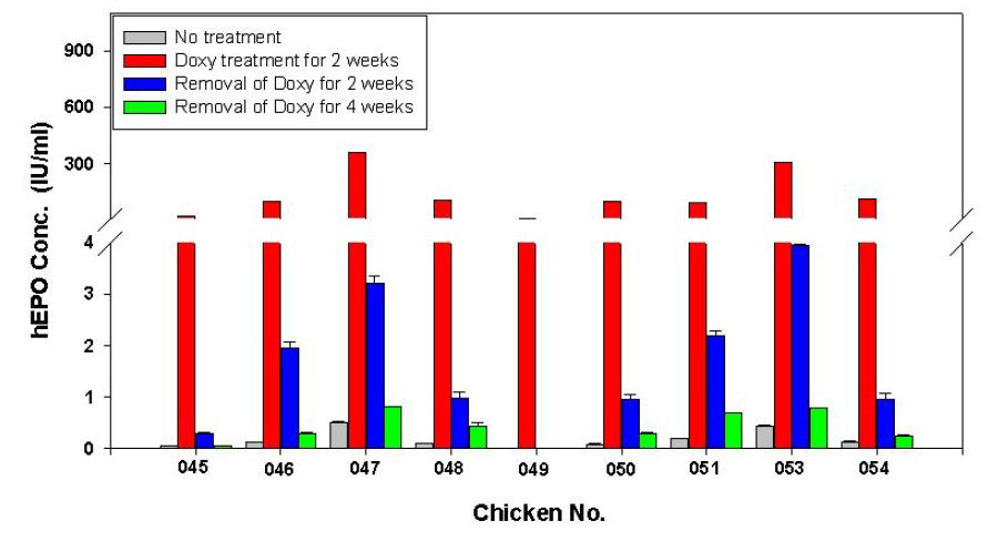 ELISA analyses of G0Tet-EPOⅣ transgenic chickens.