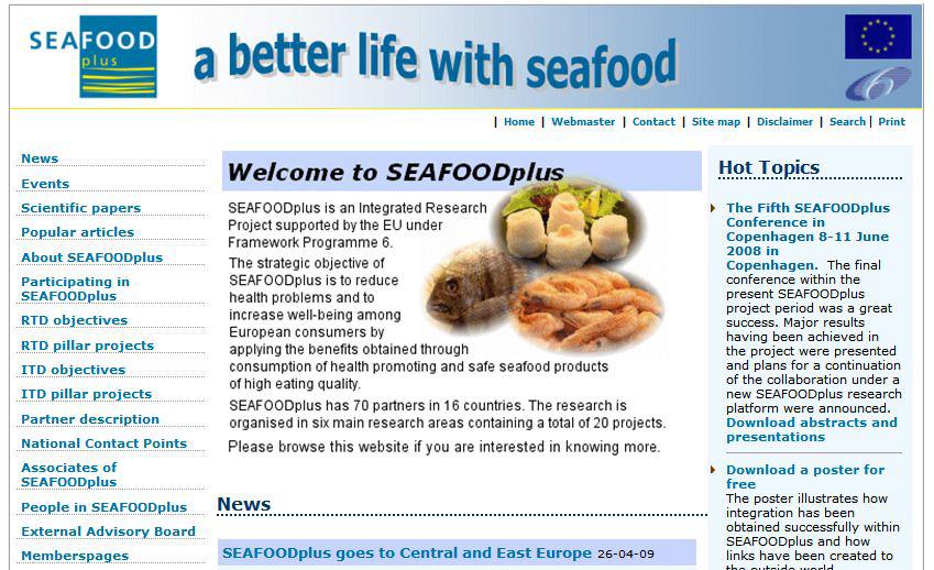 SEA FOOD plus홈페이지(http://www.seafoodplus.org)메인화면