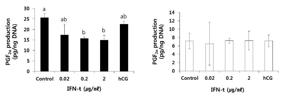 소 자궁내막세포에 IFN-τ의 농도 별 처리에 따른 PGF2α의 분비 양상
