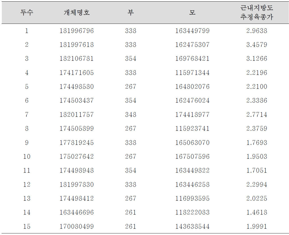 근내지방도형 공란우 내역