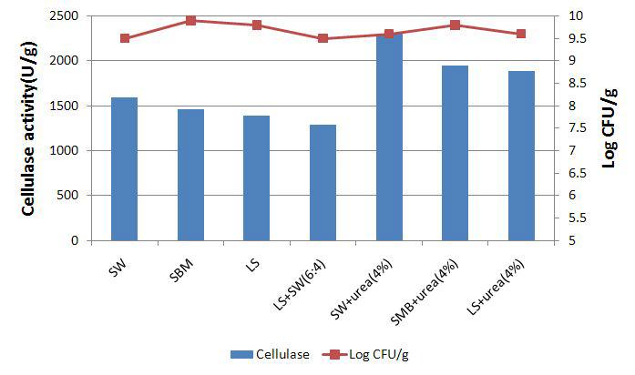Effect of different nitrogen sources on cellulase production and microbial growth by mutant strain p11