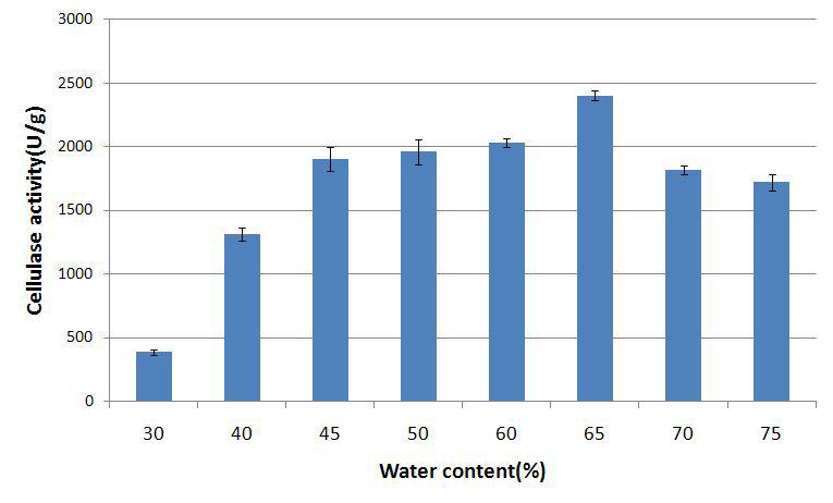 Effect of initial water content on the production of cellulase