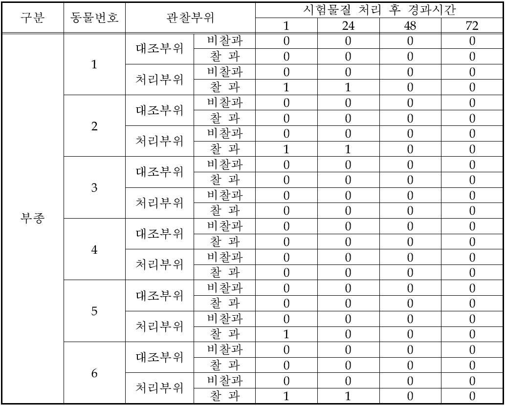 관찰시간대별 피부반응 평가기록(2)