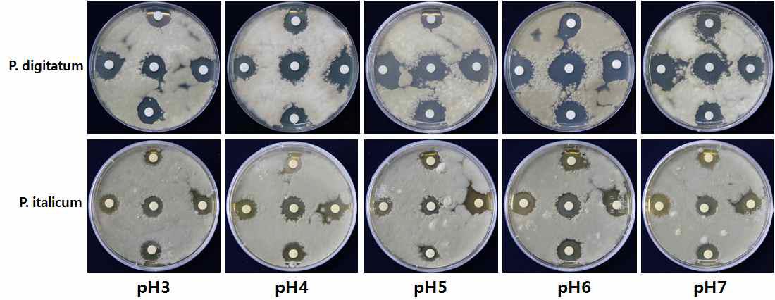 pH stability of protodioscin against P. italicum and P. italicum